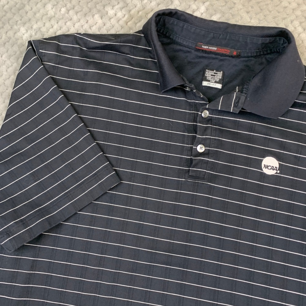 Nike Tiger Woods‎ Golf Polo Mens Large Black Pinstripe NCAA 256443-010